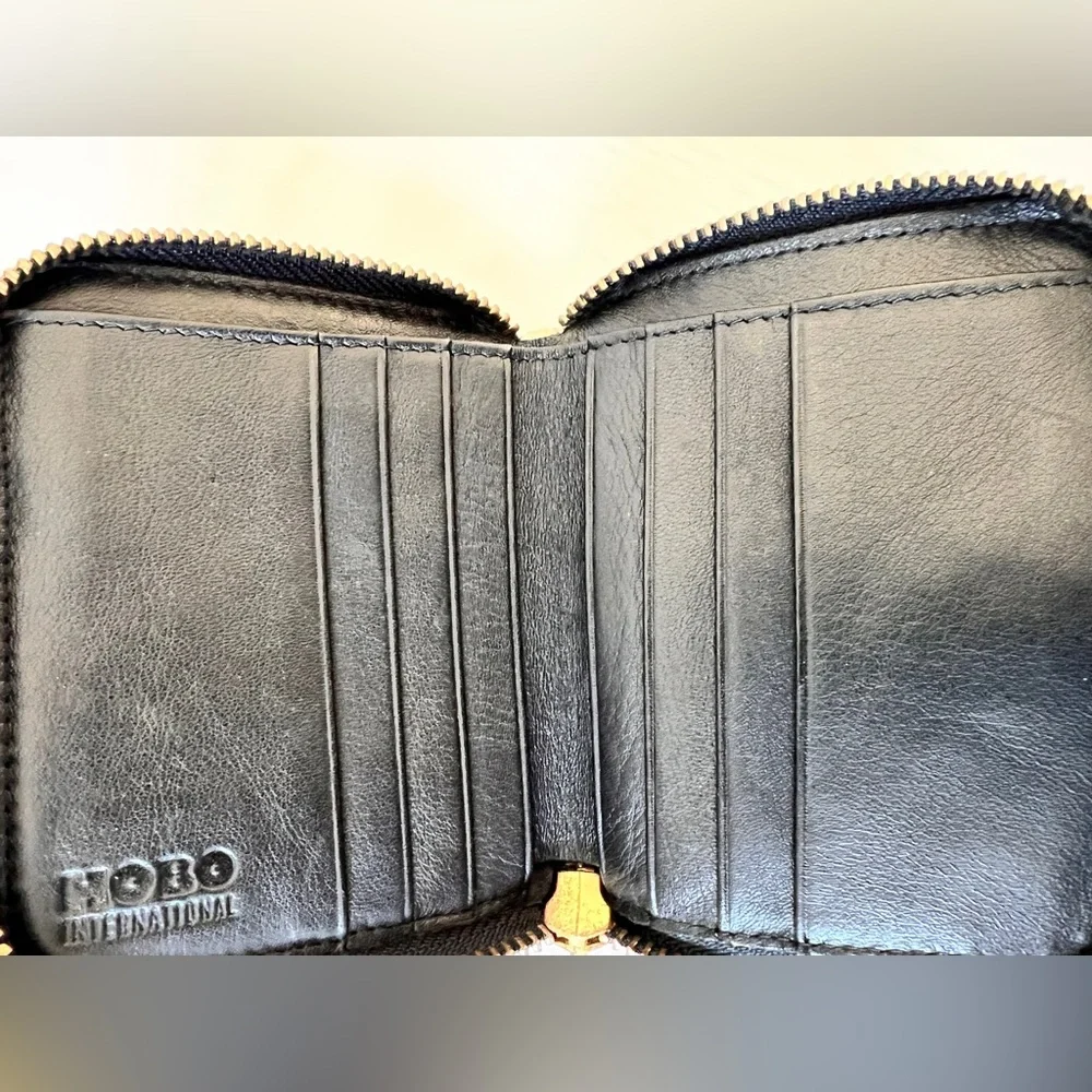 vintage HOBO Black Leather Double Zipper Card Wallet Unisex - Picture 6 of 9